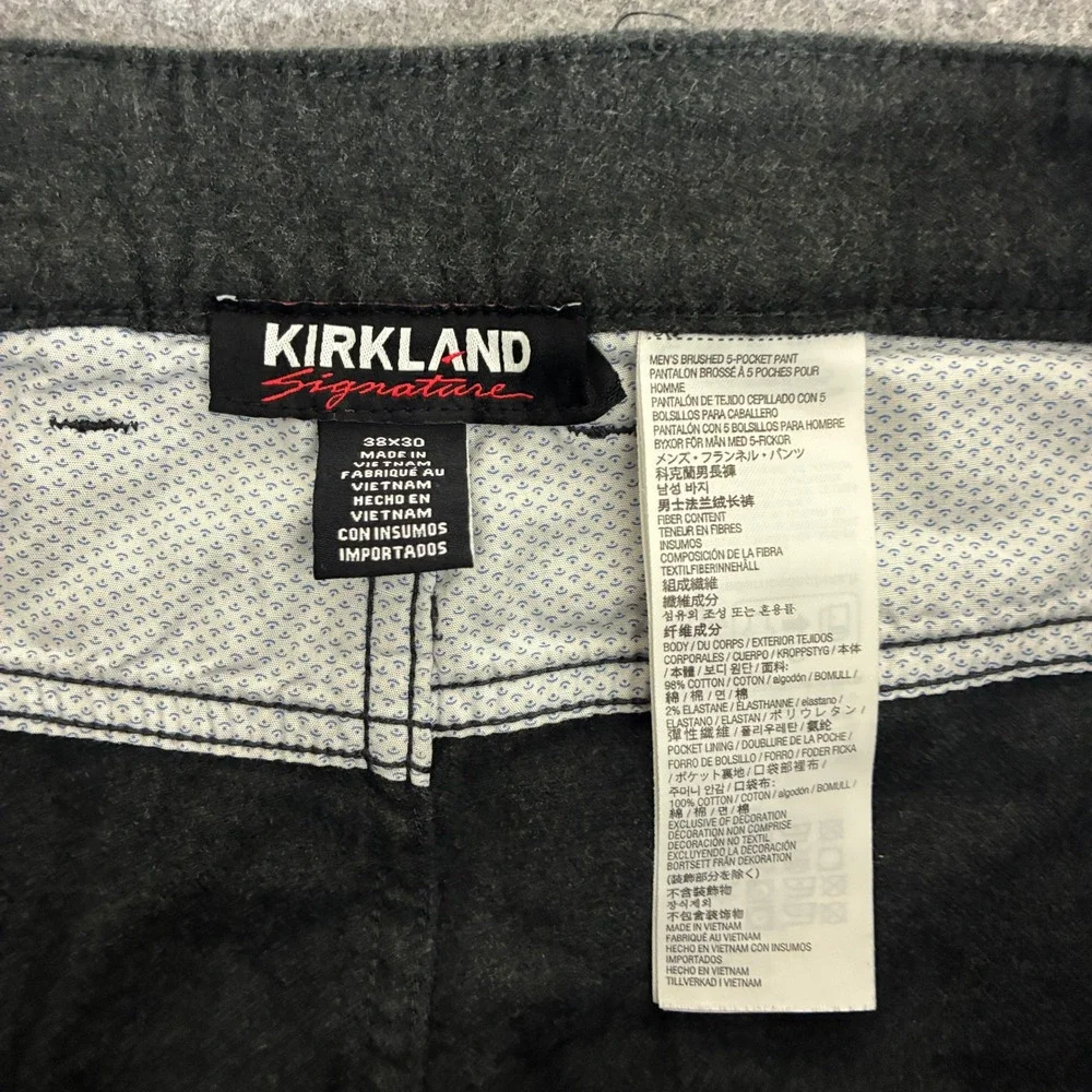 Kirkland Signature Mens 38x29 Brushed Twill Pants Charcoal Grey Straight Leg